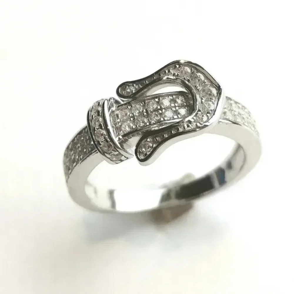New Sterling silver cz buckle ring size 6